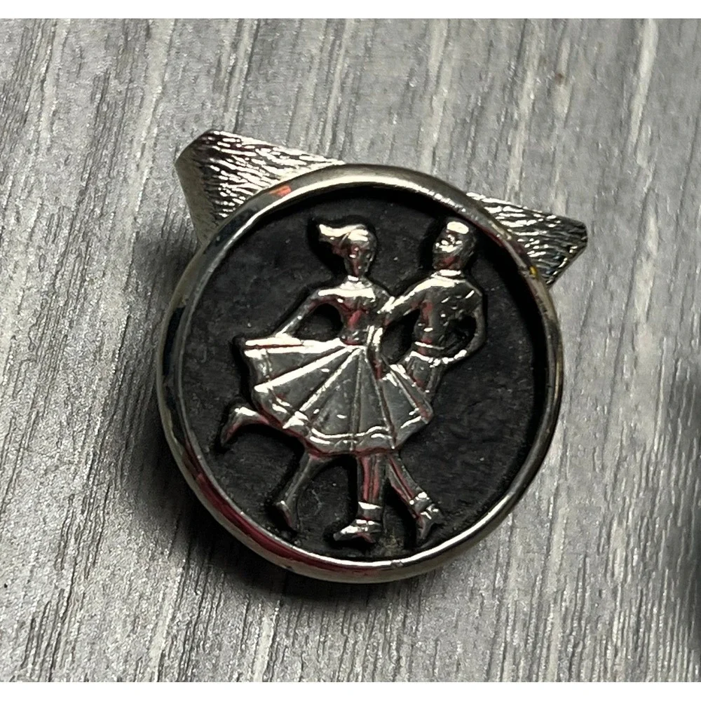 Vintage Square Dance Couple Collar Tips Silver Tone Western Screw Back Accessory